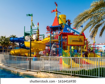 DUBAI, UAE - December 1, 2019: Legoland Water Park At Dubai Parks And Resorts. A Unique Water Park, With Over 20 Water Slides And Attractions That You And Your Family Can Enjoy!