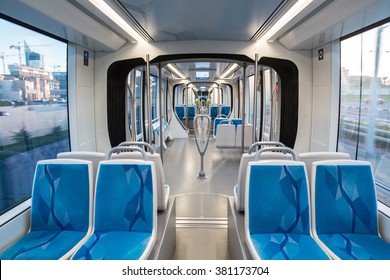 DUBAI, UAE - DECEMBER 5: New modern tram in Dubai, UAE. December 5, 2015 in Dubai, United Arab Emirates