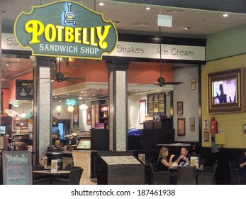 DUBAI, UAE - FEB 16: Potbelly Sandwich Shop In Dubai, UAE, On Feb 16, 2014,. At 12 Million Sq Ft, It Is The World's Largest Shopping Mall Based On Total Area And 6th Largest By Gross Leasable Area.