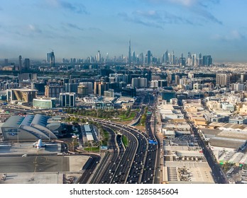 DUBAI, UAE- FEBRUARY, 2018: Aerial View Of Dubai Airport And City