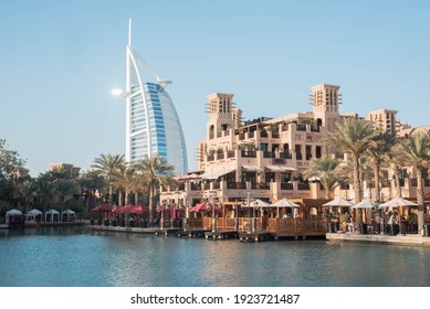 Dubai, Uae, February 21. 2021. Madinat Jumeirah. Dubai most luxury hotel. Burj Al arab. 