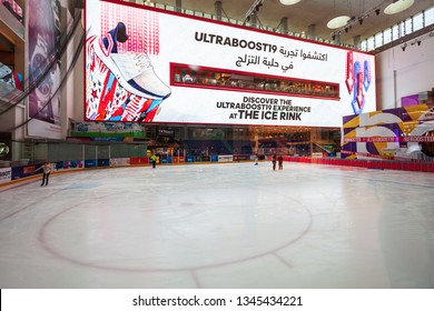 DUBAI, UAE - FEBRUARY 25, 2019: Ice Rink is located in the Dubai Mall in UAE