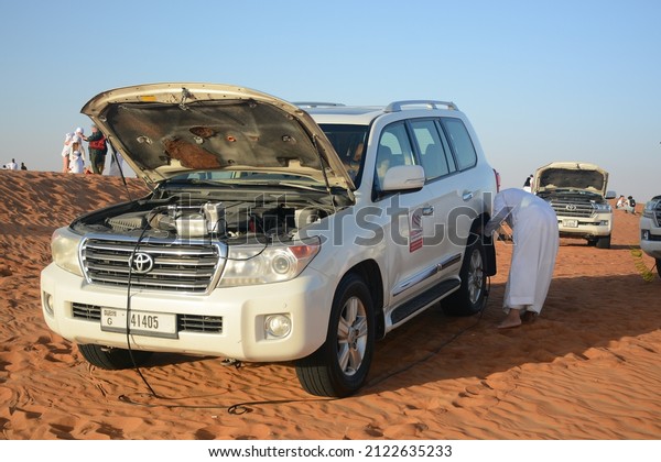 Dubai, UAE - February 5, 2022: Jeep\
Safari tour in Al Badayer Desert recreation\
area