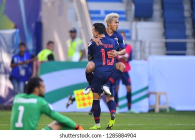 Dubai, UAE - Jan 10 2019: Goal Celebration Of Chanathip Songkrasin During AFC Asian Cup 2019 Between Thailand And Bahrain At  
Al-Maktoum Stadium In Dubai, UAE.