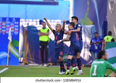 Dubai, UAE - Jan 10 2019: Goal Celebration Of Chanathip Songkrasin During AFC Asian Cup 2019 Between Thailand And Bahrain At  
Al-Maktoum Stadium In Dubai, UAE.