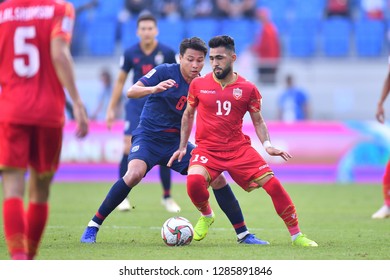 Dubai, UAE - Jan 10 2019: Sayed Isa during AFC Asian Cup 2019 between Thailand and Bahrain at  
Al-Maktoum Stadium in Dubai, UAE.