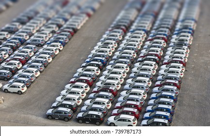 Dubai, UAE - January 03, 2017:  New cars ready to ship in the port Rashid in Dubai, UAE