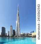 Dubai, UAE, January 12 2023: The Burj Khalifa in the center of Dubai is the tallest building in the world with 828 meters high.