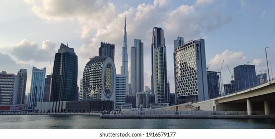 Dubai, Uae, January 20, 2021. Dubai Skyline, Panoramic View Of Burj Khalifa And Modern Skyscrapers. 