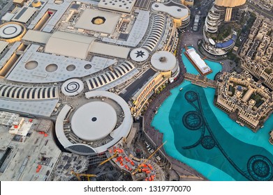 DUBAI, UAE – January 23, 2016:Dubai downtown day scene with Burj Khalifa waterfront, Dubai Mall Fountain Show.