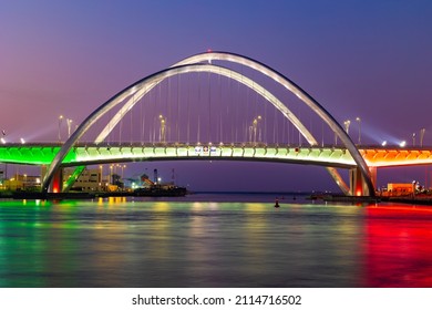 Dubai, UAE - January 25 2022: Beautiful shot of newly built Infinity Bridge in Dubai United Arab Emirates. Infinity Bridge, Newest Architectural Marvel, opened for public traffic on January 16, 2022.