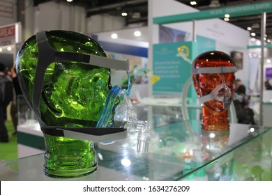 Dubai, UAE - January 27-30, 2020: Ventilator Face Masks For Medical Purpose Displayed At Arab Health 2020 Trade Show For The Global Healthcare Industry Held At Dubai World Trade Centre.