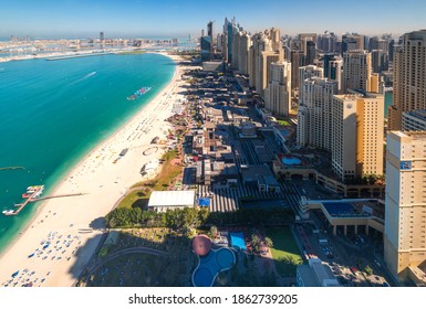 Dubai, UAE - January 7, 2020: Aerial View Of JBR Walk And Beach