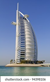 DUBAI, UAE - JANUARY 8: Burj Al Arab hotel on January 08, 2012 in Dubai. Burj Al Arab is a luxury 7 stars hotel classed as one of the most luxurious in the world. Is built on an artificial island.