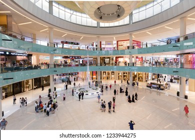 Dubai, UAE - July 19, 2018: People Inside The Grand Atrium Inside Dubai Mall