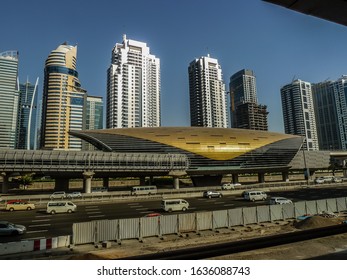 Dubai, UAE - June 11, 2016: The Exterior Of The Dubai Marina Light Rail Station.