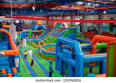 DUBAI, UAE, MARCH 2019: Air Maniax, Indoor Adventure Park