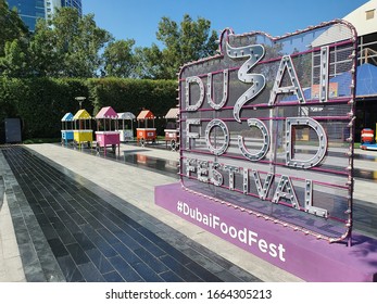 Dubai, UAE - March 5, 2020: Dubai Food Festival Led Sign 