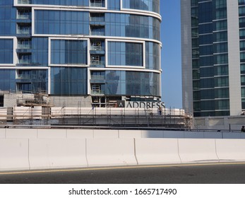 Dubai, UAE - March 5, 2020: Close Up View Construction Of Address Jumeirah Beach Resort Hotel 