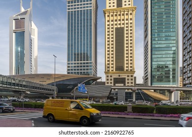 Dubai , UAE - March 5, 2022:  The Dubai International Financial Center ( DIFC ) is a special economic zone . Dubai metro station .