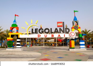 Dubai / UAE - March 9, 2020: Entrance Of Legoland At Dubai Parks And Resorts. Legoland Water Park.