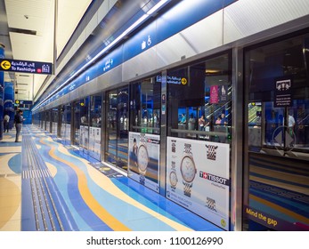 Dubai, UAE - May 15, 2018: The Dubai Metro Inside The Station Is Underground.