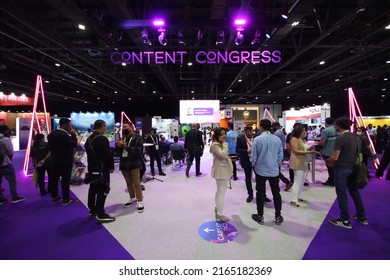 Dubai, UAE - May 17, 2022: Conference At 'Cabsat 2022' - Middle East And Africa's Only Trade Event For Content, Broadcast, Satellite, Media And Entertainment Industries, At Dubai World Trade Centre.