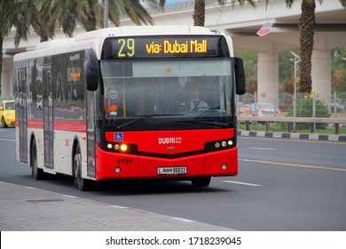 DUBAI, UAE - May 2016: Public Transport Bus by Road and Transport Authority Dubai enroute to Dubai Mall from Zabeel Station.