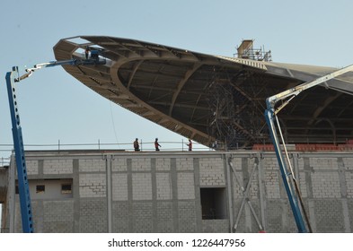 Dubai, UAE - November 09, 2018: Dubai Metro Line RTA Station Construction Which Extends To Al Maktoum Airport And EXPO 2020 Site  