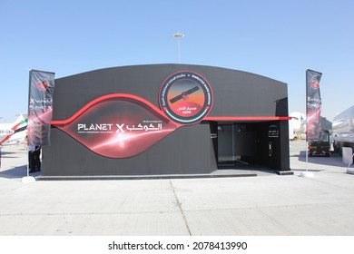 Dubai, UAE - November 14, 2021: 'Planet X: Youth Aerospace Challenge' Pavilion Set Up By Dubai's Mohammed Bin Rashid Space Centre (MBRSC) At The Dubai Airshow 2021 Site.