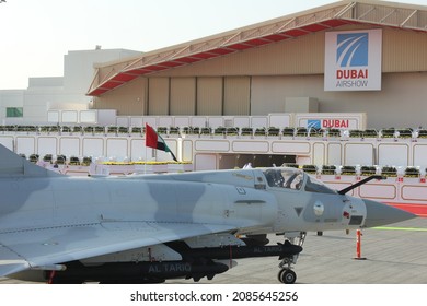 Dubai, UAE - November 14, 2021: United Arab Emirates Air Force (UAEAF) Military Aircraft Technology On Static Display At Dubai Airshow 2021. 