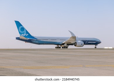 Dubai, UAE - November 15, 2021 New Boeing 777-9 At The Al Maktoum International Airport