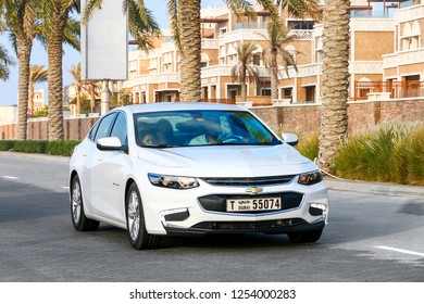 Dubai, UAE - November 18, 2018: Motor Car Chevrolet Malibu In The City Street.