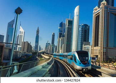 DUBAI, UAE - NOVEMBER 18: Dubai Metro. A view of the city from the subway car nov 18. 2012