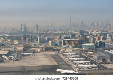 DUBAI, UAE - OCTOBER 1, 2017: Dubai View From The Top Of The Aircraft On 1 October 2017, Dubai, UAE. Views Of Dubai International Airport.