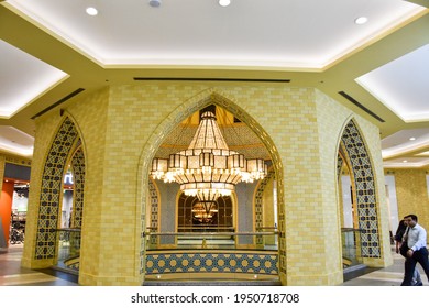 Dubai, UAE - October 10, 2017: Large Chandelier Inside Ibn Battuta Shopping Mall In Dubai.