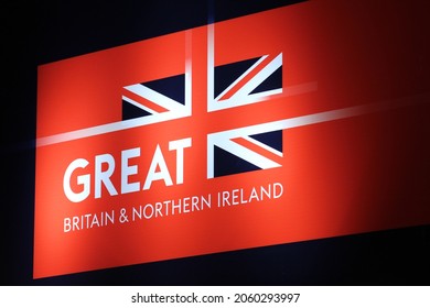 Dubai, UAE - October 12, 2021: Great Britain, Northern Ireland Branding At Middle East Rail 2021 Trade Event For The Railway And Metro Industries In The Middle East, North Africa, South Asia Region.