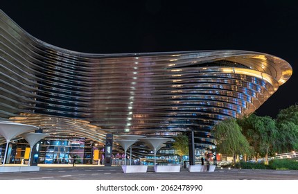Dubai, UAE - October 17, 2021: Alif - The Mobility Pavilion At Expo 2020. Located At The Mobility District. Break Down The Divide Between Physical And Digital Worlds. Leap To Make Lives Better.