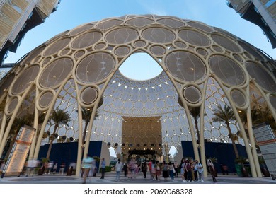 Dubai, UAE - October 28, 2021: Entrance To Expo. Big Ball-shaped Hall