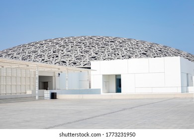 Dubai, UAE - October 5, 2019 - View Of The Abu Dhabi Louvre Museum With A Dome And A Sea Lagoon, Opened On Saadiyat Island. Sunny Day