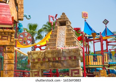 Dubai, UAE, United Arab Emirates - 28 May, 2019: Slide Tower And Kids Playground At Atlantis Adventure Park 