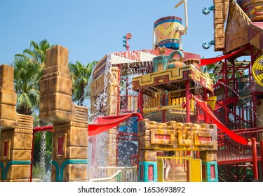 Dubai, UAE, United Arab Emirates - 28 May, 2019: Slide Tower And Kids Playground At Atlantis Adventure Park 