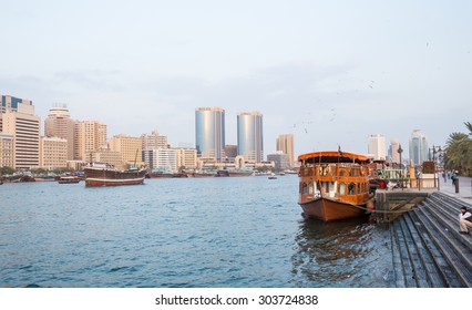 DUBAI, UAE-JANUARY 18: Traditional Abra ferries on January 18, 2014 in Dubai, UAE. Shipbuilding technology is unchanged from the 18th century.