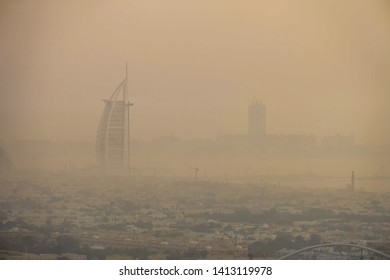 Dubai, UAE-May 9, 2019 ; The World's First Seven Stars Luxury Hotel Burj Al Arab In The Mist During Sunset.