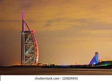 DUBAI, UAE-NOVEMBER 17: Night View Of The World's First Seven Stars Luxury Hotel Burj Al Arab 