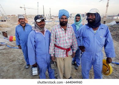 DUBAI, UNITED ARAB EMIRATES - 21 FEBRUARY 2005:  Construction Workers In Dubai.