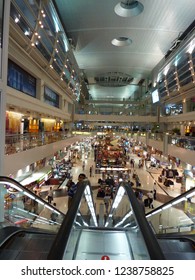 Dubai, United Arab Emirates - August 22, 2009 : A View From The Top Of The Escalator Of The Shopping Mall In Dubai Airport Terminal 3