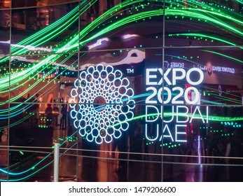 Dubai United Arab Emirates August 1st 2019 - Sign Expo 2020 Dubai UAE Inside Dubai Airport 