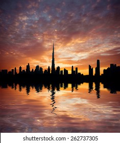 Dubai, United Arab Emirates. Beautiful Beach And Sea At Sunset