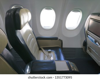 Dubai, United Arab Emirates - December 18 2016: A view of the business class seating in a flydubai plane 